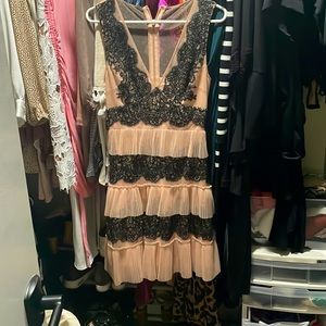 BCBG dress. Nude with bold black lace details